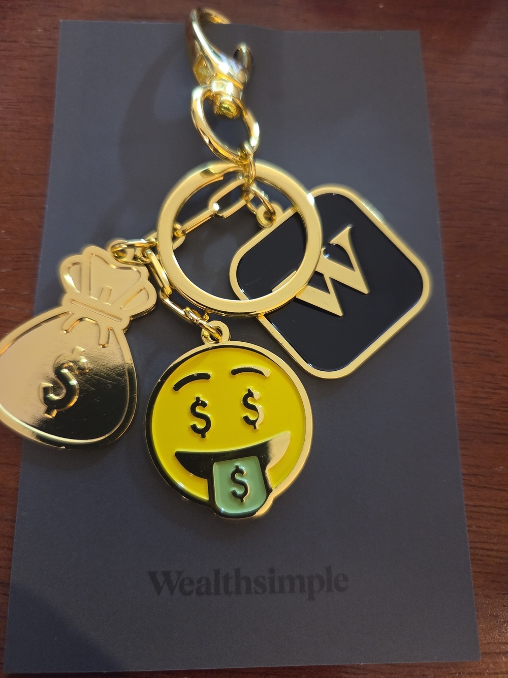 Wealthsimple Gold Money-Themed Triple Charm Keychain